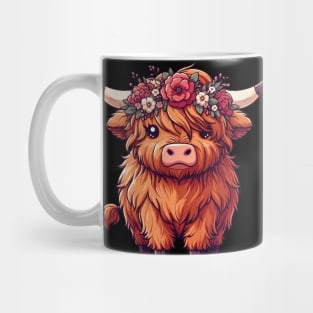 Kawaii scottish highland cow with flower crown Mug